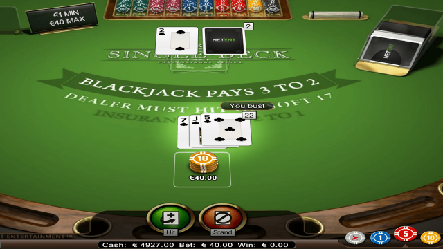 Бонусная игра Single Deck Blackjack Professional Series 7
